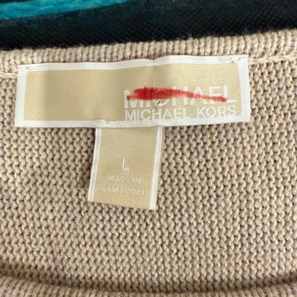 🔥Michel Kors  Beige Knit Sweater Sz L Zipper design🔥